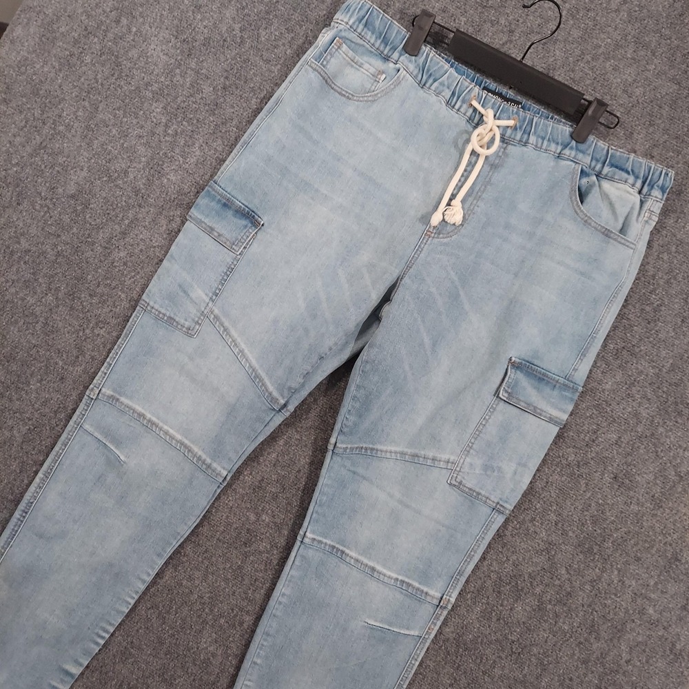 Smoke & Ash Cargo Jeans Mens 38x32‎ Light Wash Relaxed Tapered Denim Pants